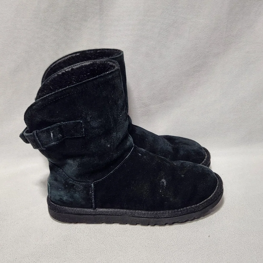 UGG Australia Remora Black Suede‎ Shearling Mid Calf Boots Womens 6